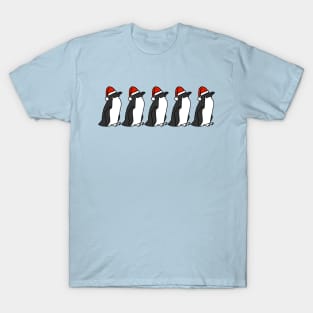 Funny Christmas Five Penguins in Santa Hats T-Shirt